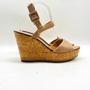 J Crew Shoes Womens 10 Beige Leather Cork Wedge Heels Platform Sandals